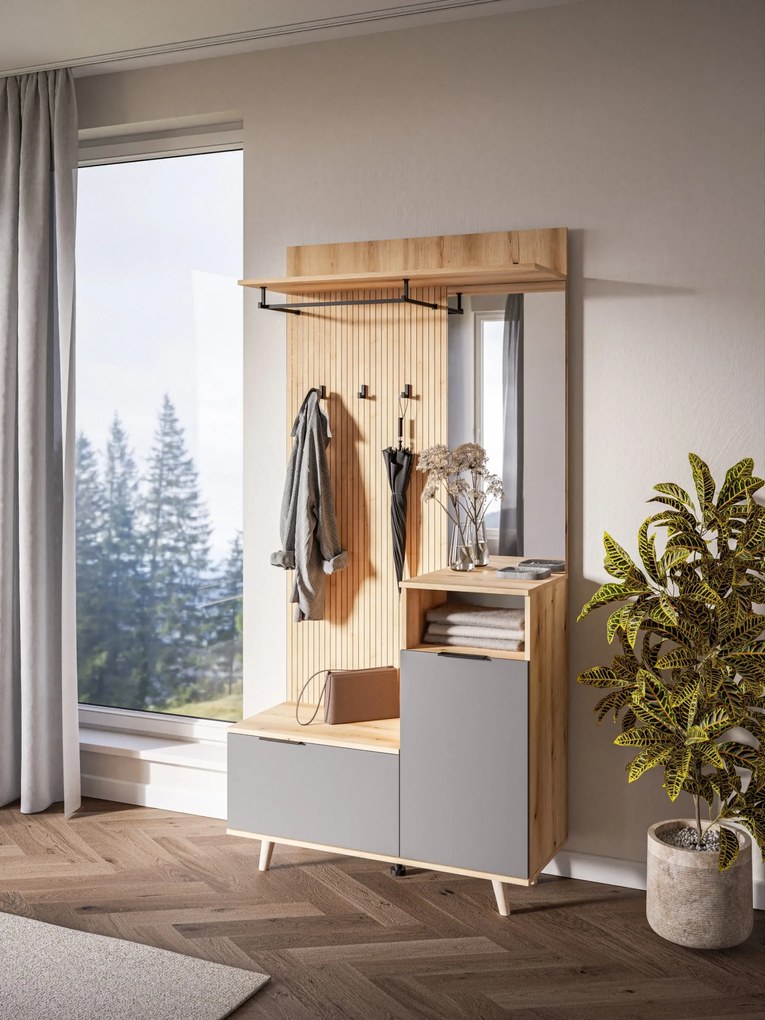 Predsieňová stena Nordic 100 cm dub Evoke/grafit