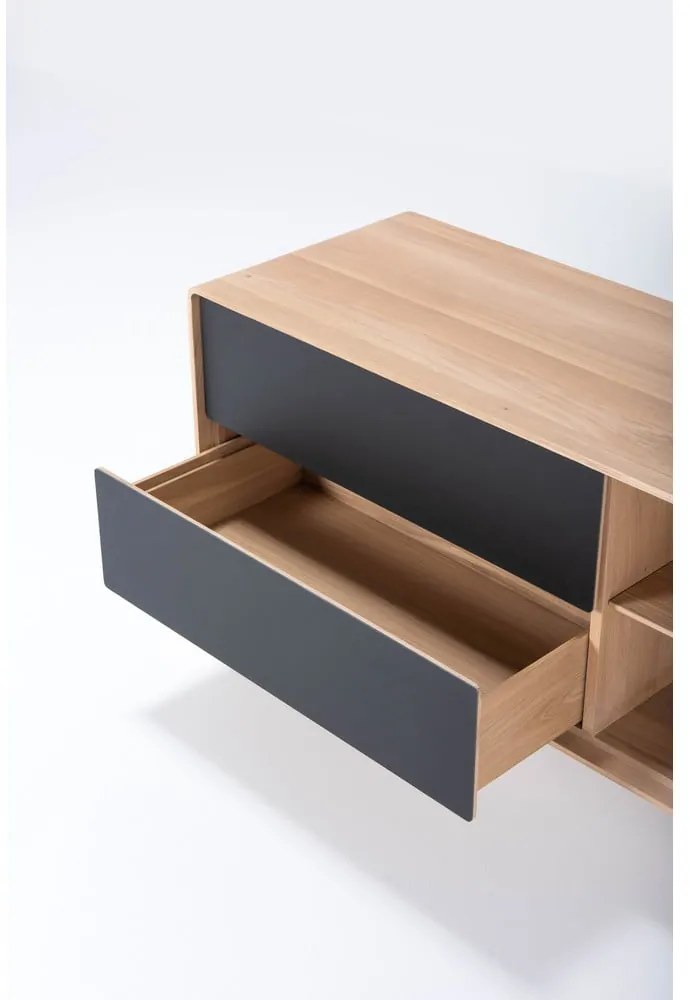 TV stolík z dubového dreva v čierno-prírodnej farbe 150x64 cm Fina – Gazzda