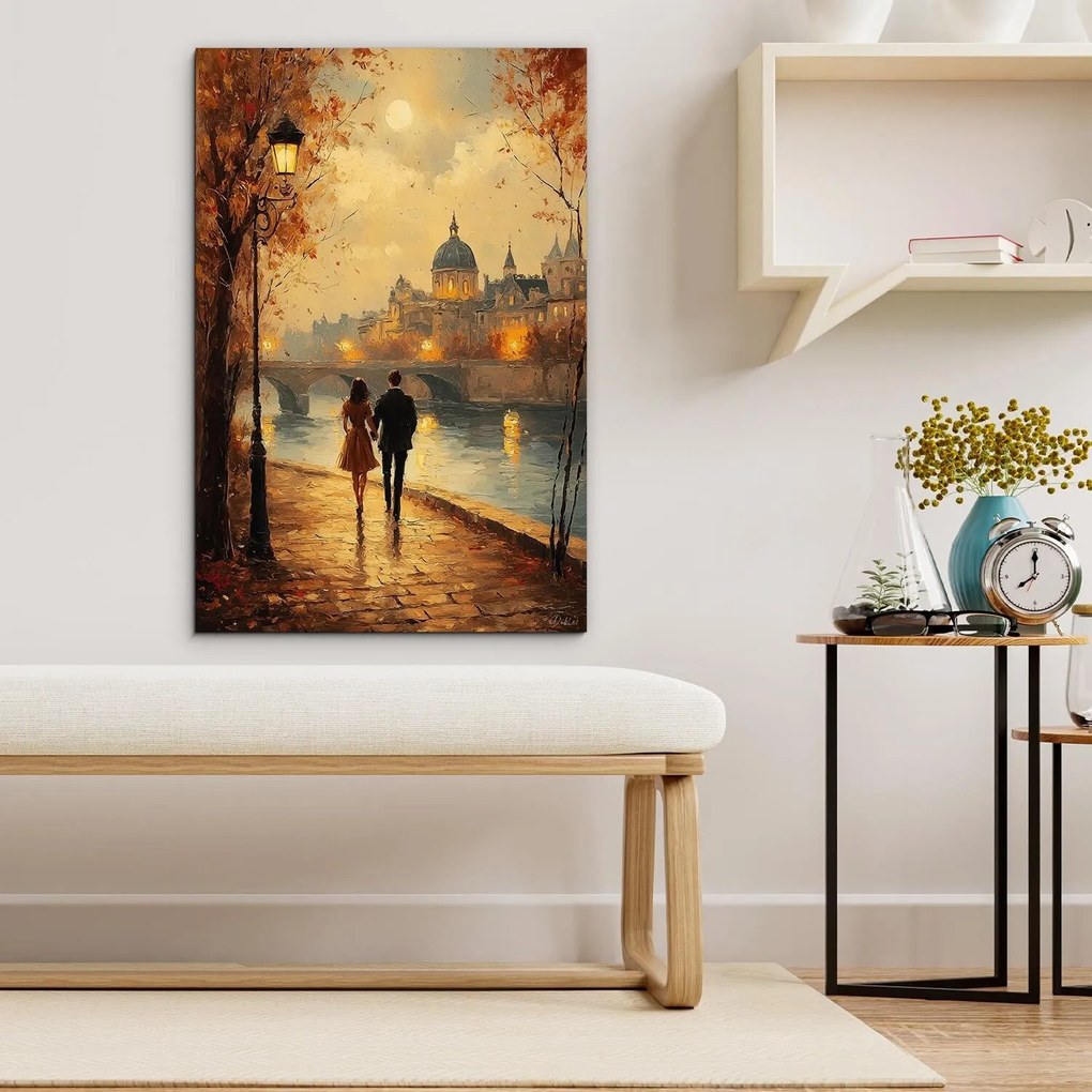 DUBLEZ | Maľovaný obraz do spálne - Láska v meste
