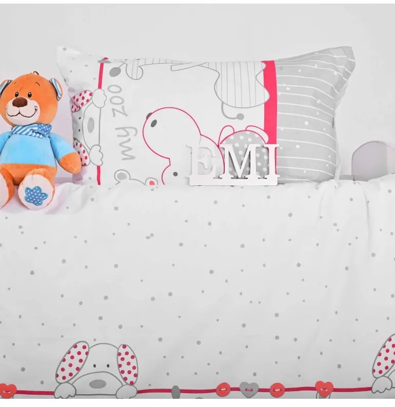 Obliečky detské Zoo červeno-sivé EMI, Detský set 90x130 + 45x65