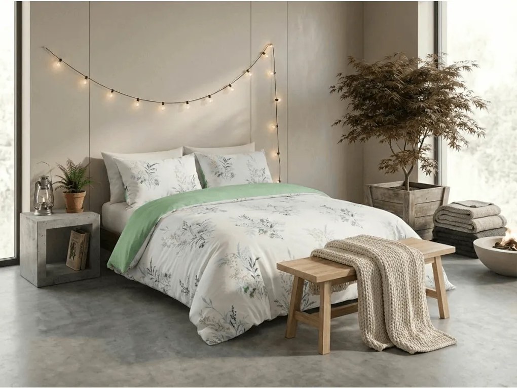 Flanelové obliečky z mikrovlákna VERDELLE bielo-zelené Rozmer obliečky: 70 x 90 cm | 140 x 220 cm