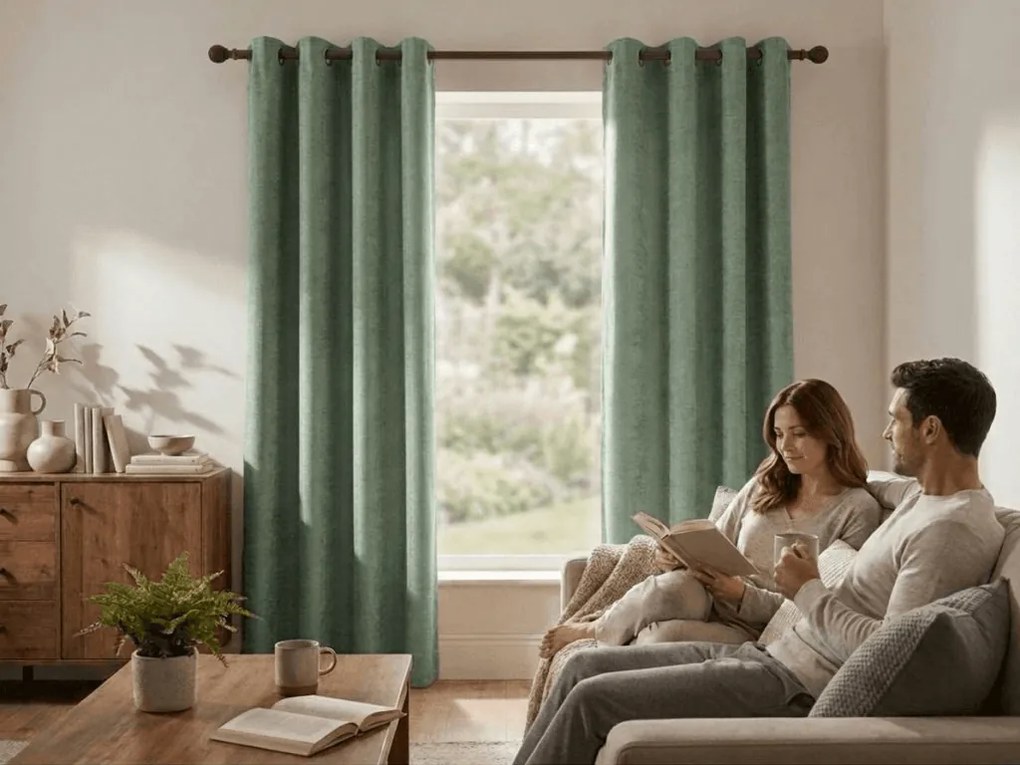 Zatemňovací záves LOOM VELVET 140x250 cm, zelený Zavesenie: Kovové krúžky
