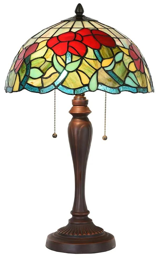 Stolová lampa Tiffany s červenými kvetmi Valea - Ø 35*58 cm E27/max 2*60W