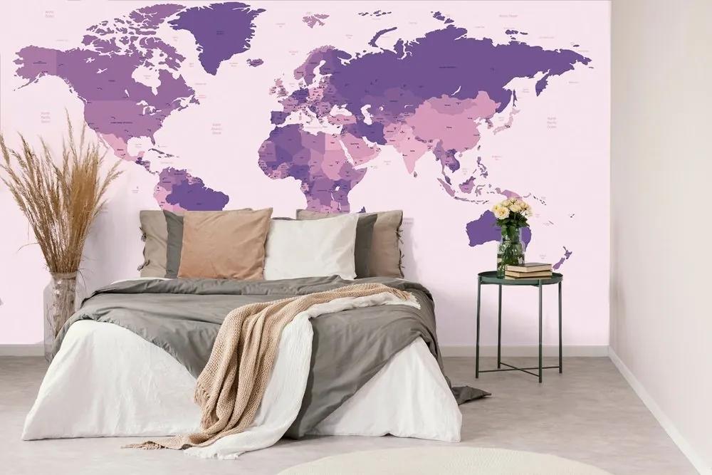 Tapeta detailná mapa sveta vo fialovej farbe - 375x250