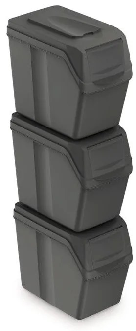 Set košov na triedený odpad, 3 x 20 l, sivá