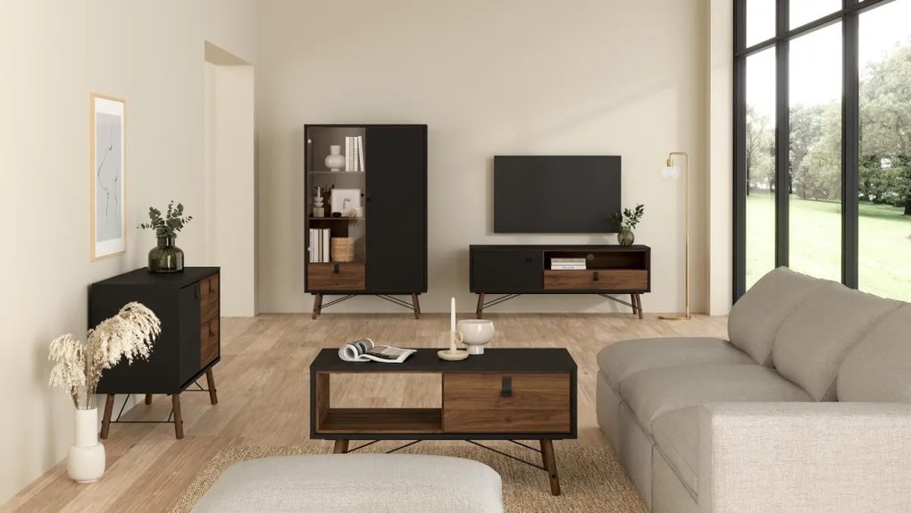 Komoda Rainy 102 cm čierna/orech tmavý