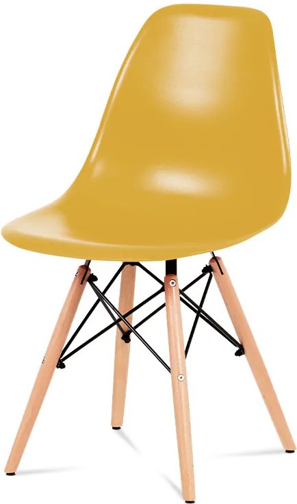 jedálenská stolička, plast žltý / masív buk / kov čierny