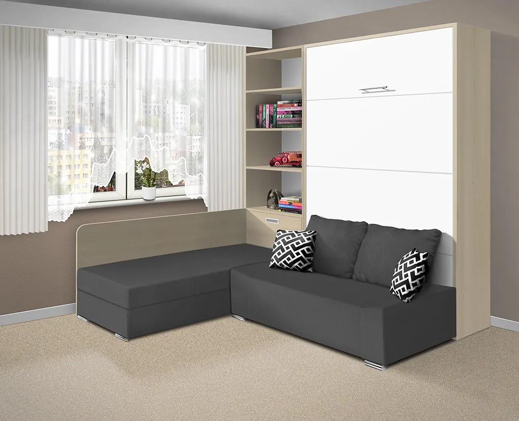 Nabytekmorava Sklápacia posteľ s pohovkou VS 21075 - 200x160 cm farba pohovky: Sivá, Typ farebného prevedenia: Bielá / dvere biele