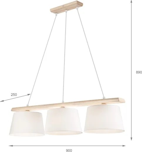 Závesný luster na lankách AIDA 3xE27/60W/230V, priemer 25 cm, dub/biela