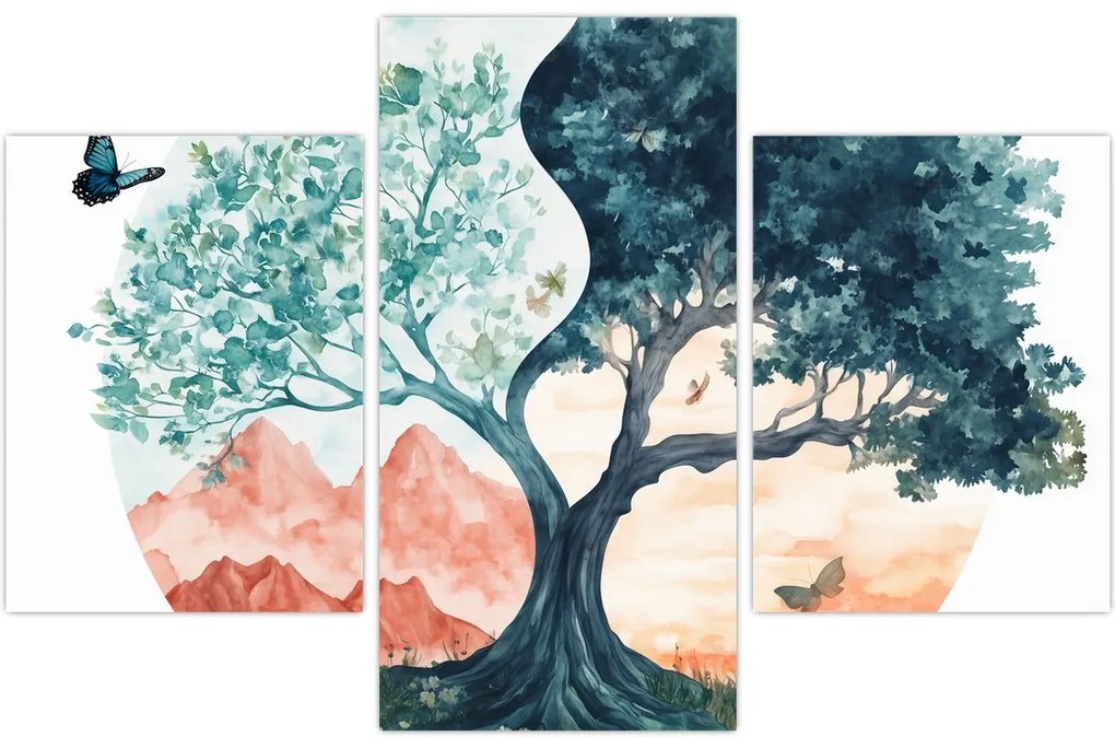 Obraz – Akvarelový strom plný života (90x60 cm)