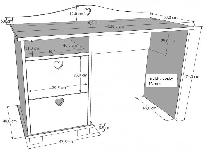 Písací stôl HEART - VIAC FARIEB