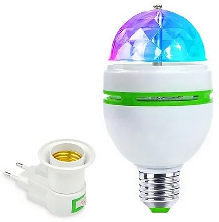 Grugen Rotačná LED disco RGB žiarovka s adaptérom