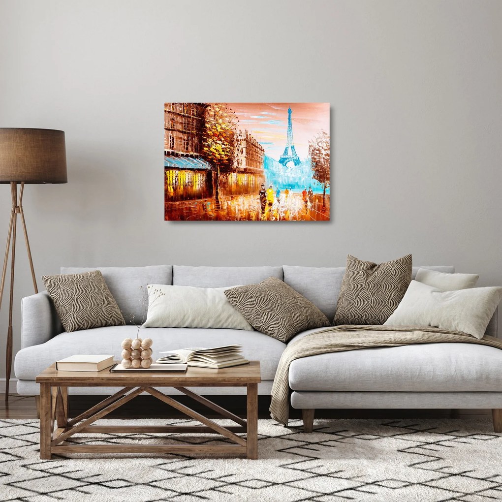 Sklenený obraz - Daždivého počasia a Eiffelovej veže (70x50 cm)
