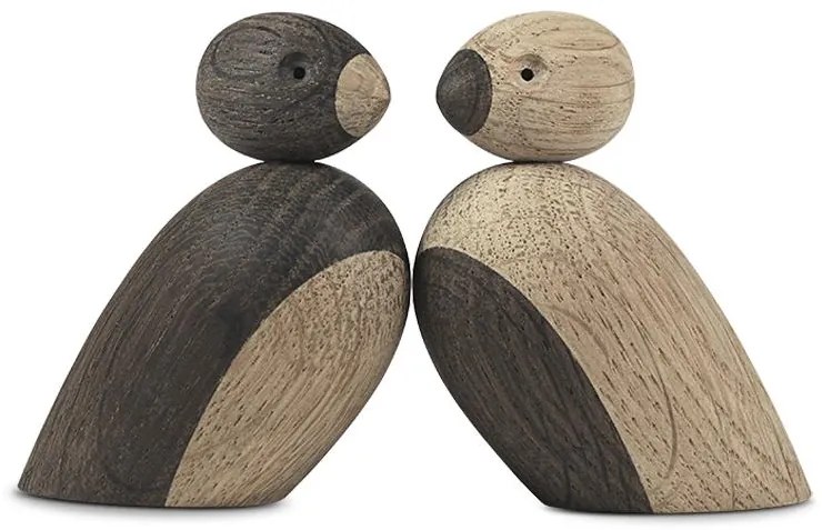 Kay Bojesen Drevený vtáčik Natural and Smoked Oak Wood – set 2 ks