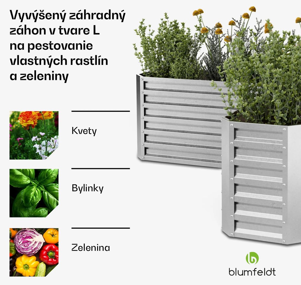 Blumfeldt High Grow vyvýšený záhon, tvar L, odolný voči poveternostným vplyvom, odolný voči korózii, robustný, 742 L