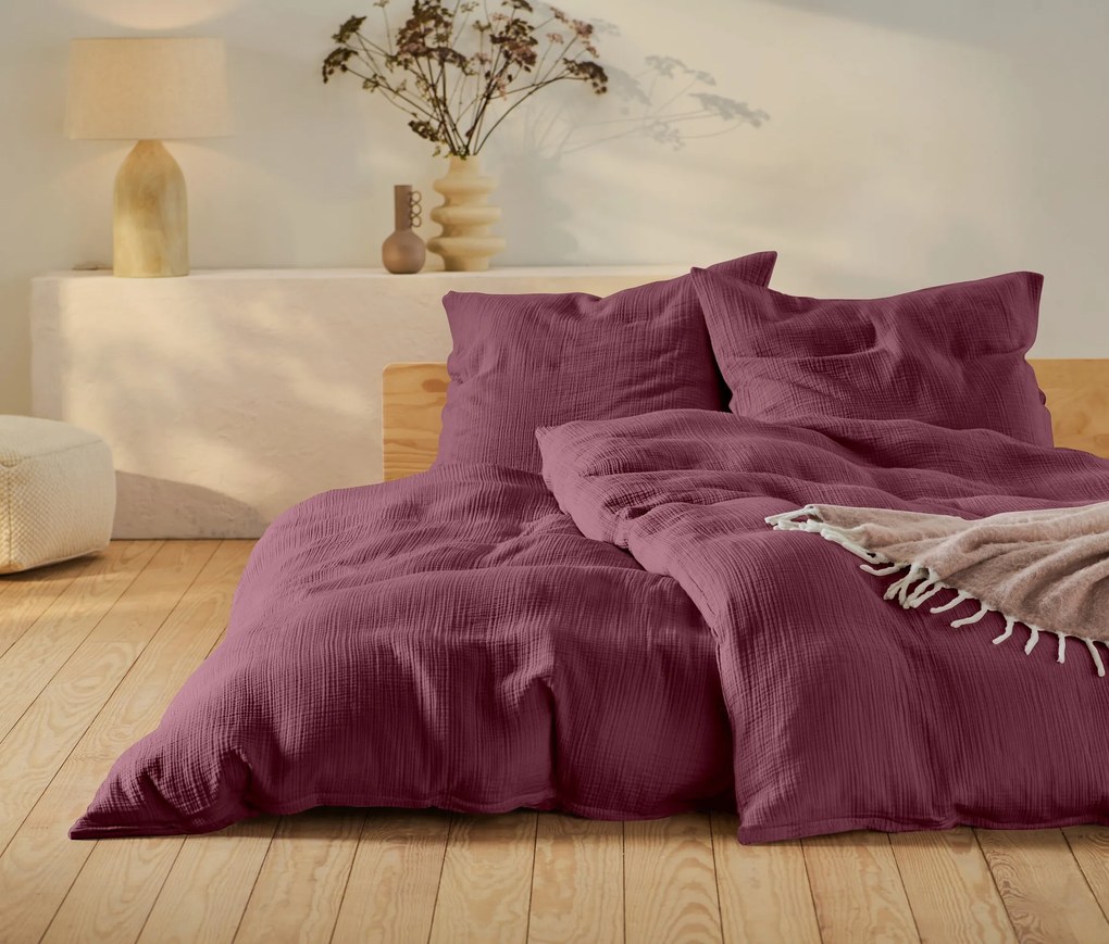 Mušelínová posteľná bielizeň, vínová, štandardná veľkosť