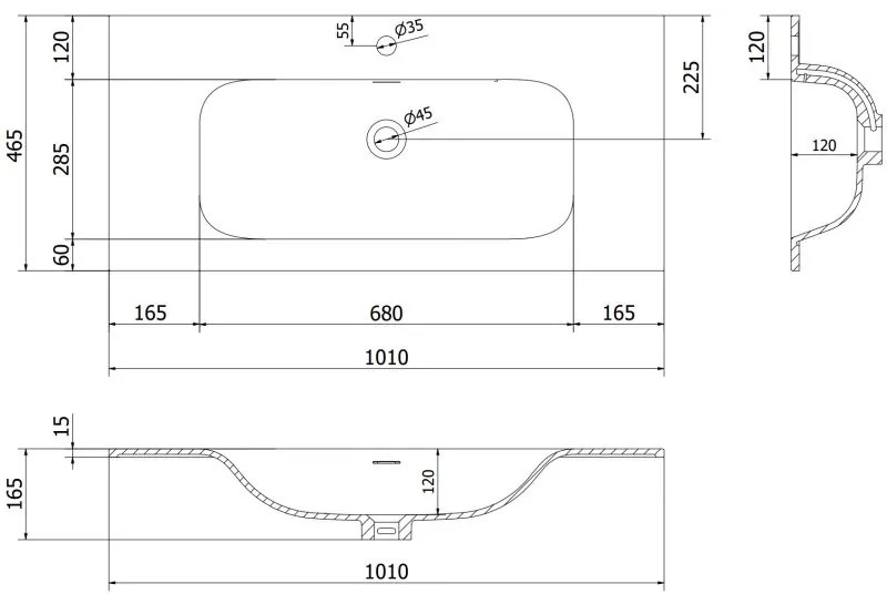 Mexen Vela, umývadlo na zapustenie 101 x 46,5 cm, biela lesklá, 25231000