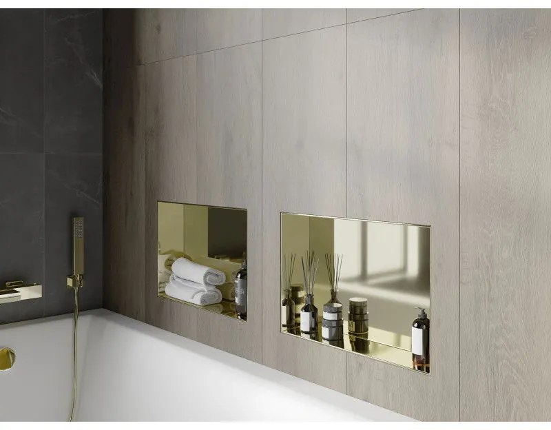 Mexen X-Wall-NR, polička na zapustenie pod obklad bez goliera 45 x 30 cm, zlatá lesklá, 1951453010