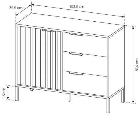 Komoda Rastafa D3S (dub artisan + čierna). Akcia -18%. Vlastná spoľahlivá doprava až k Vám domov. 1071381