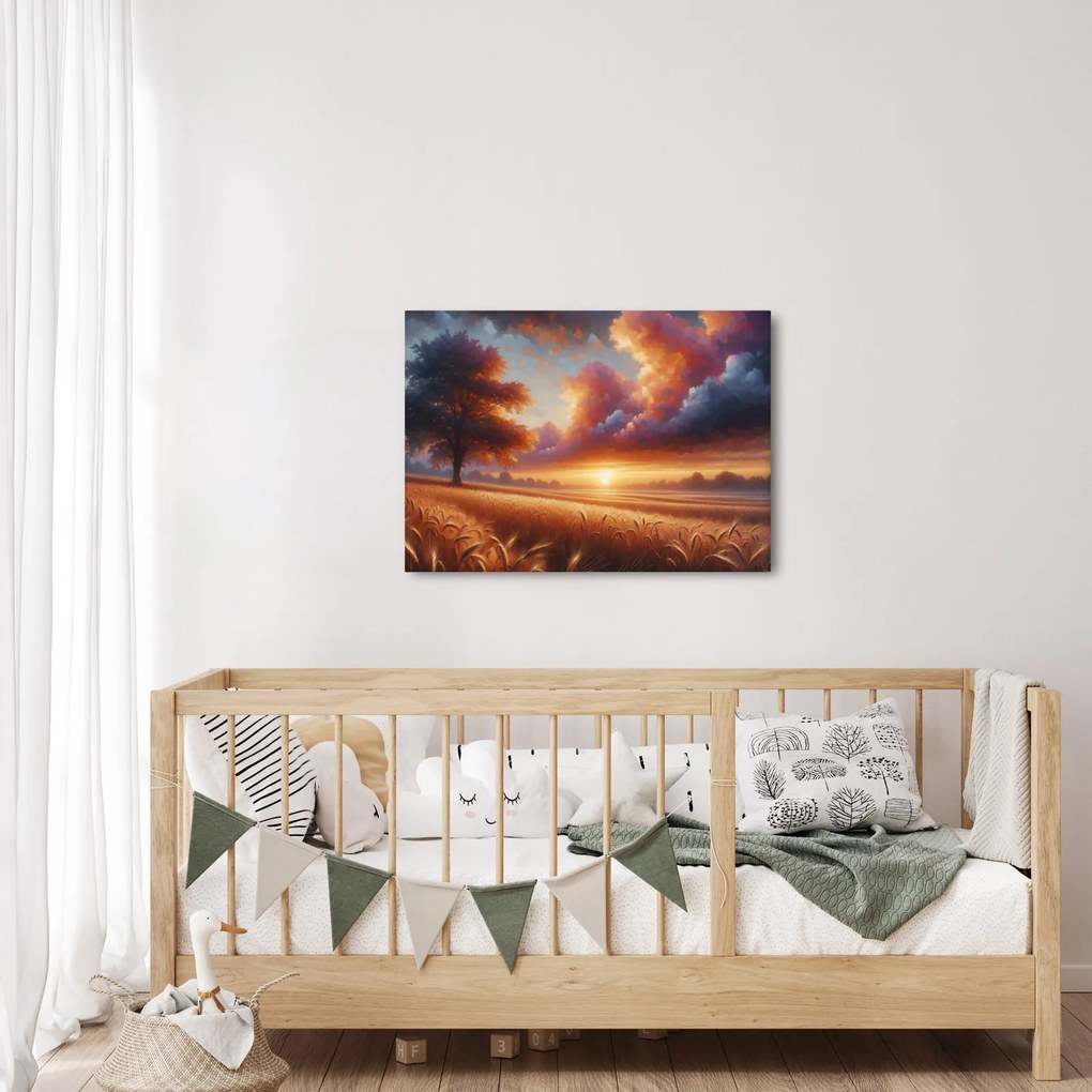 Obraz – Západ slnka na poli (70x50 cm)