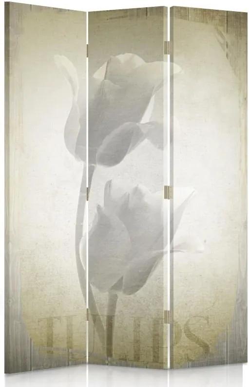CARO Paraván - White Tulips | trojdielny | obojstranný 110x150 cm