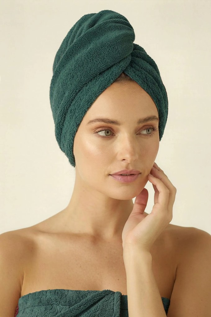 Turban na vlasy SPA fľašovo zelený