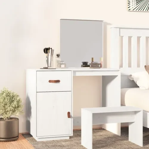 vidaXL Toaletný stolík biely 95x50x134 cm masívne borovicové drevo-