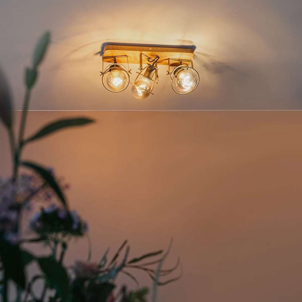 Priemyselné bodové svetlo tmavosivé s dreveným nastaviteľným 3-svetlom - Arthur