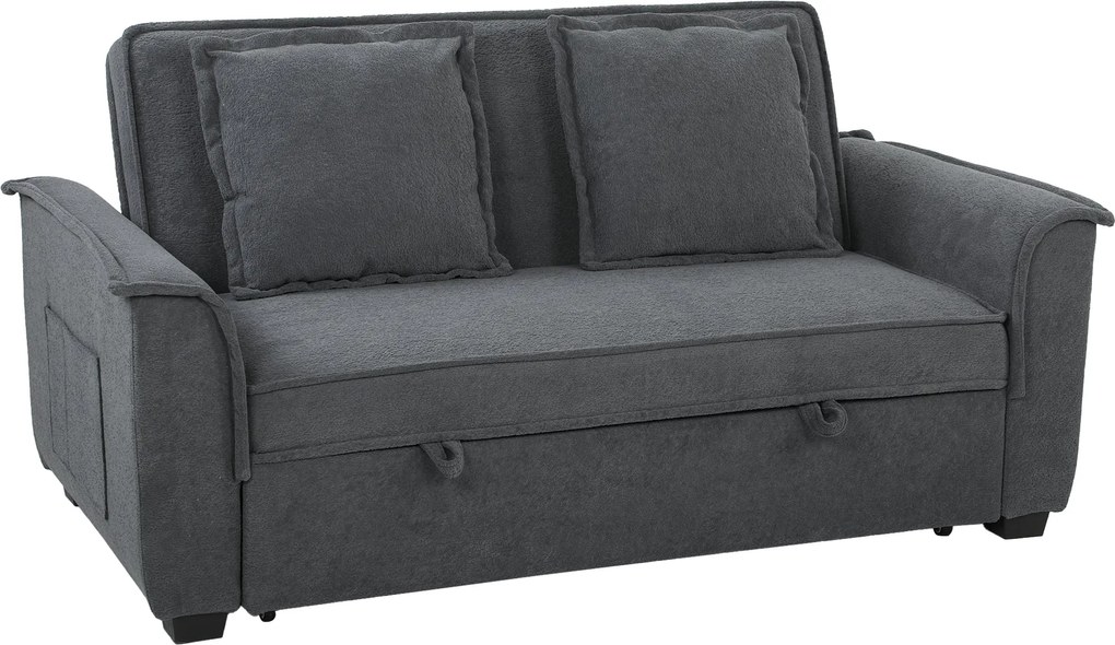 HOMCOM 2-Seater Convertible Sofa Bed, 66" Chenille Click-Clack with Adjustable Back, Pocket Springs & Side Pocket, Grey | Aosom