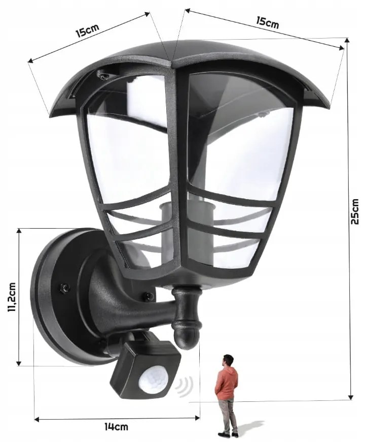 BERGE Záhradná lampa s pohybovým a súmrakovým senzorom E27