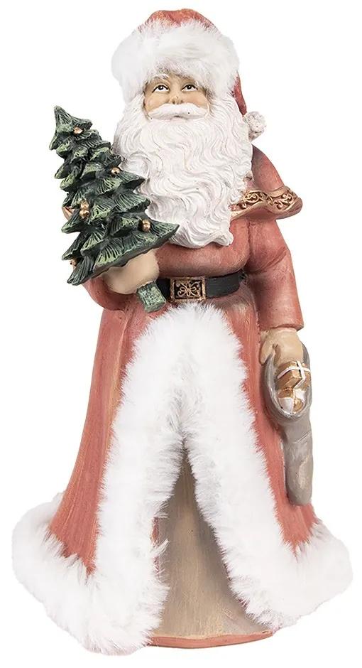Vianočné dekorácie socha Santa v červenom a stromčekom - 14*12*23 cm
