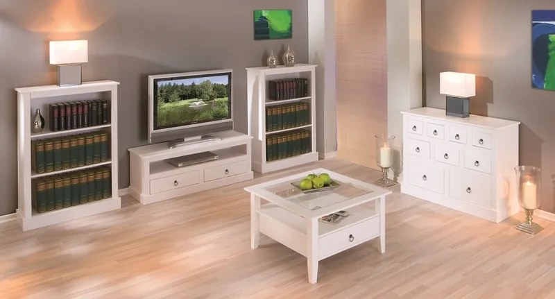 Štvorcový konferenčný stolík Provence, bielená borovica