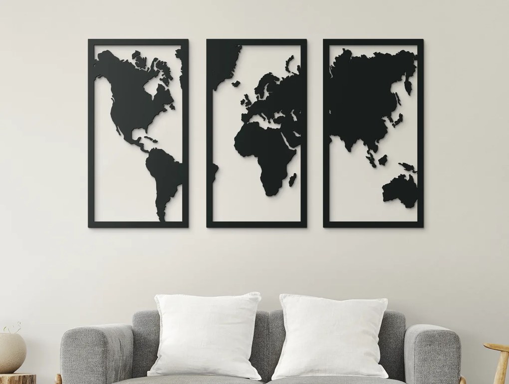 drevko Viacdielny obraz mapa sveta Rozmer obrazu: 50 x 89 cm, Farba dekorácie: Čierna