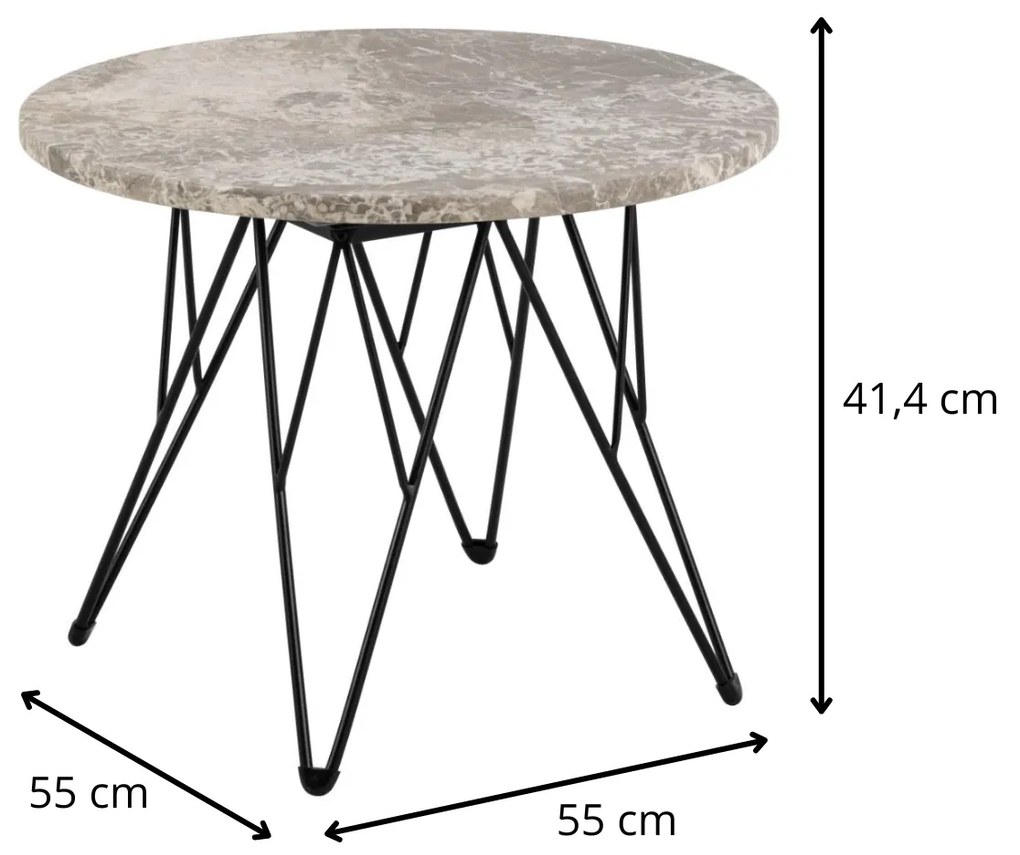 Odkladací stolík Prunus 55 cm sivo-hnedý mramor/čierny