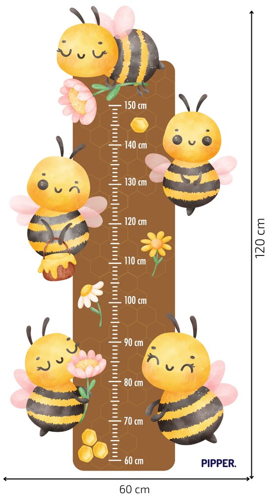 PIPPER. Textilná nálepka na stenu "Detský meter - Včielky"