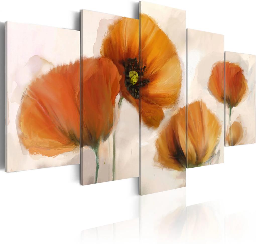 Obraz - Artistic poppies - 5 pieces 100x50