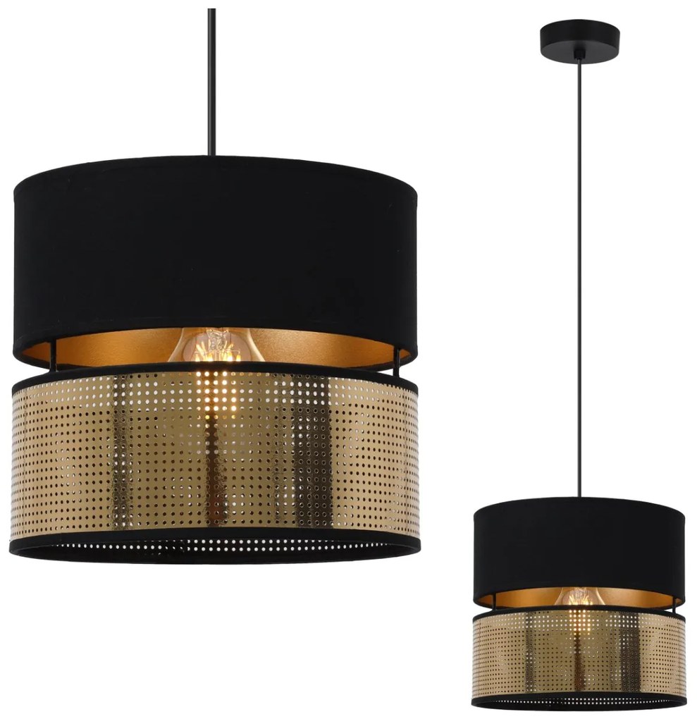 Závesné svietidlo Asti2, 1x PVC/čierne textilné tienidlo, (fi 20cm), g, b