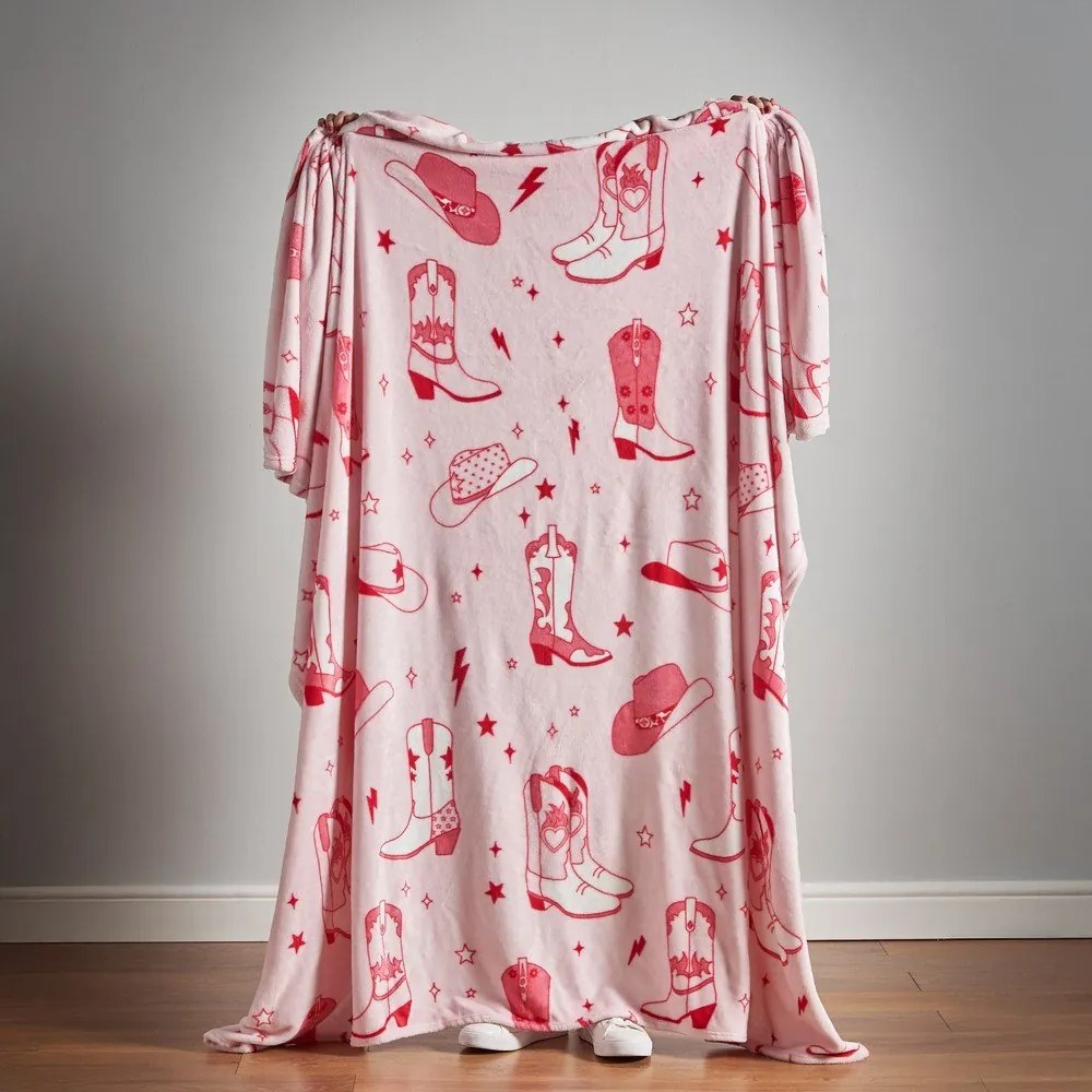 Ružový pléd z mikroplyšu 200x240 cm Cowgirl Boot – Sassy B