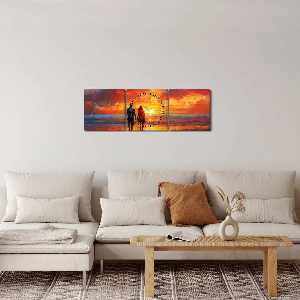 Obraz - Prechádzka na pláži (s hodinami) (90x30 cm)
