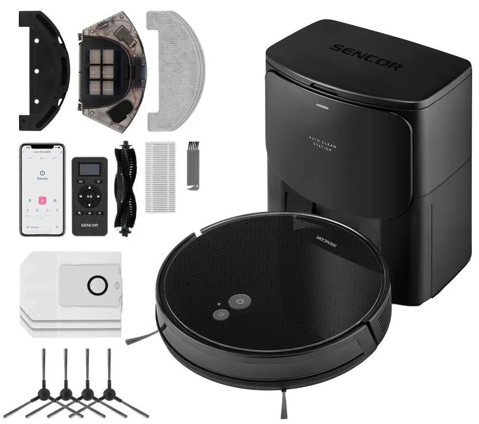 Sencor-Robotický vysávač s mopom 2v1 16W/2600 mAh Wi-Fi čierna + diaľkové ovládanie