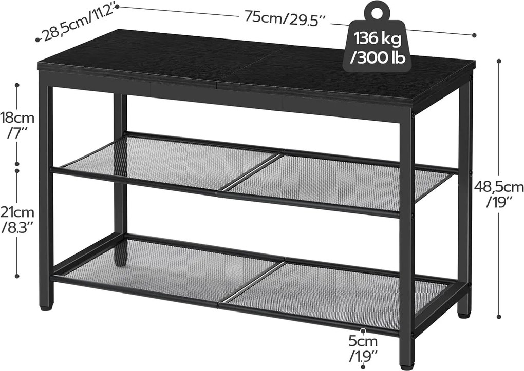 Botník s lavicou Vasagle Arvel 75 cm čierny