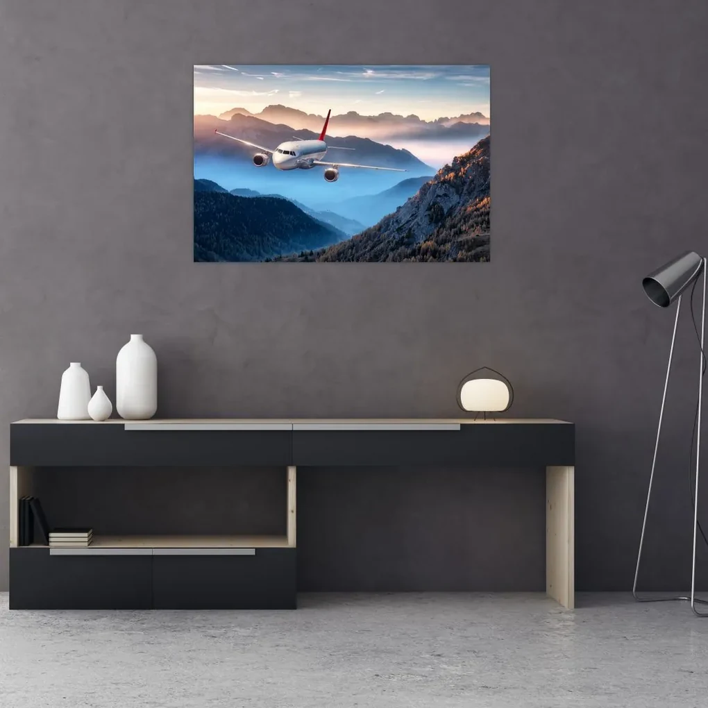 Obraz - Lietadlo nad vrcholmi hôr (90x60 cm)