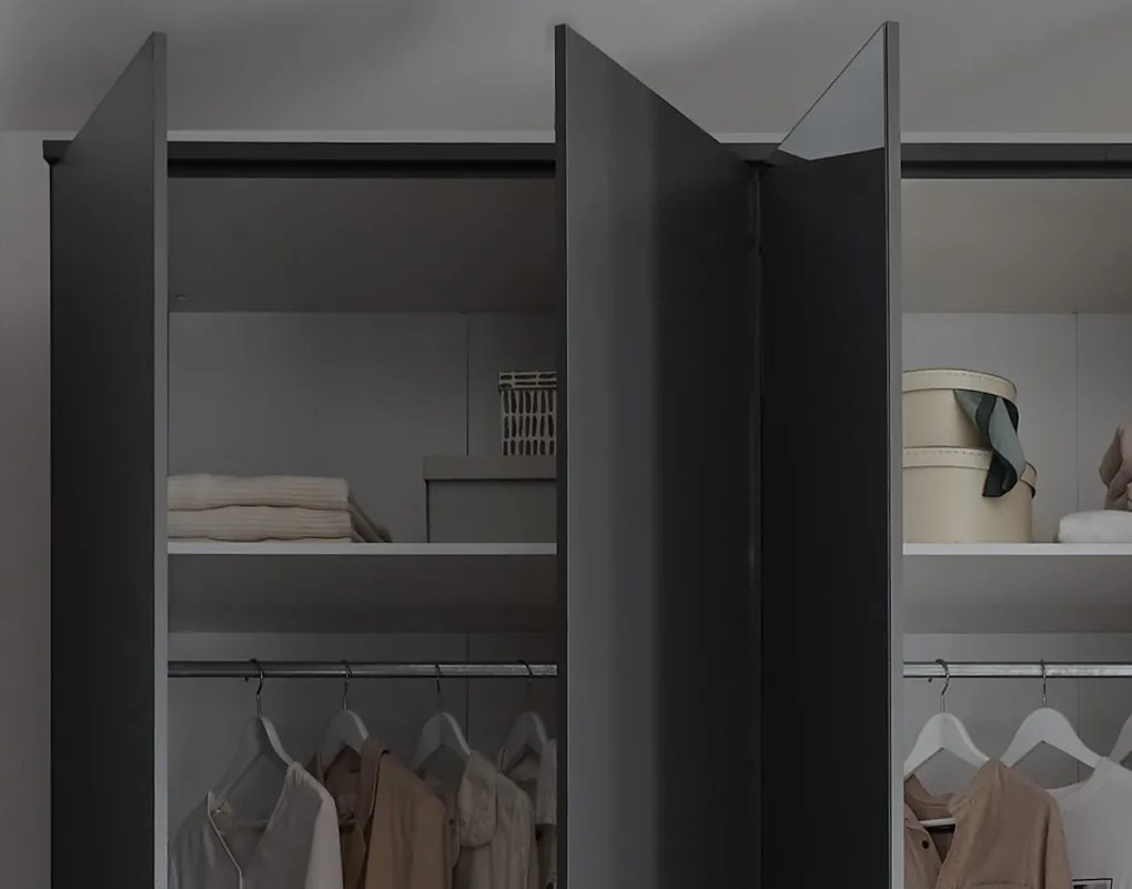 Šatníková skriňa so zrkadlami Kevo, 270 cm, grafitová