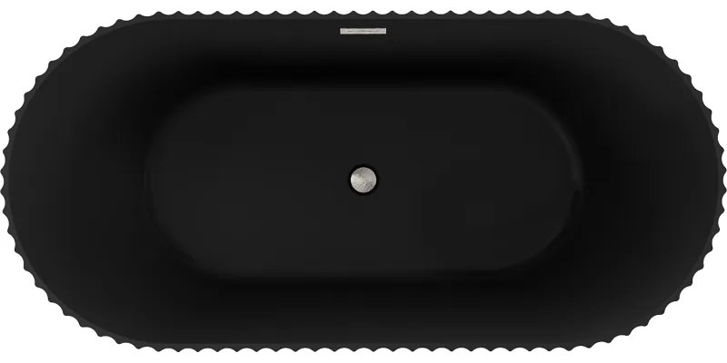 Mexen Paola, voľne stojaca vaňa, drážkovaná, 150 x 75 cm, čierna matná, brúsená oceľ, 52721507571-97