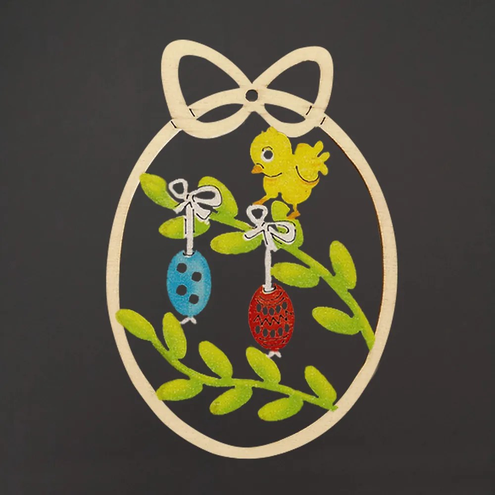 AMADEA Drevená dekorácia vajíčko kura na vetvičke, veľkosť 9 cm, český výrobok