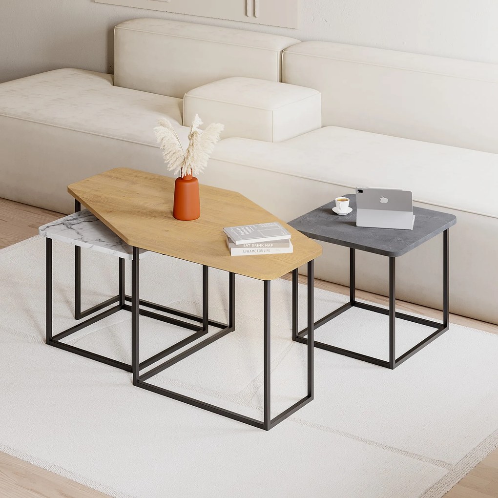 Súprava konferenčných stolíkov Houseland Nesty retro sivá/Carrara
