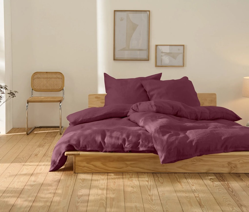 Ľanová posteľná bielizeň, vínová, štandardná veľkosť