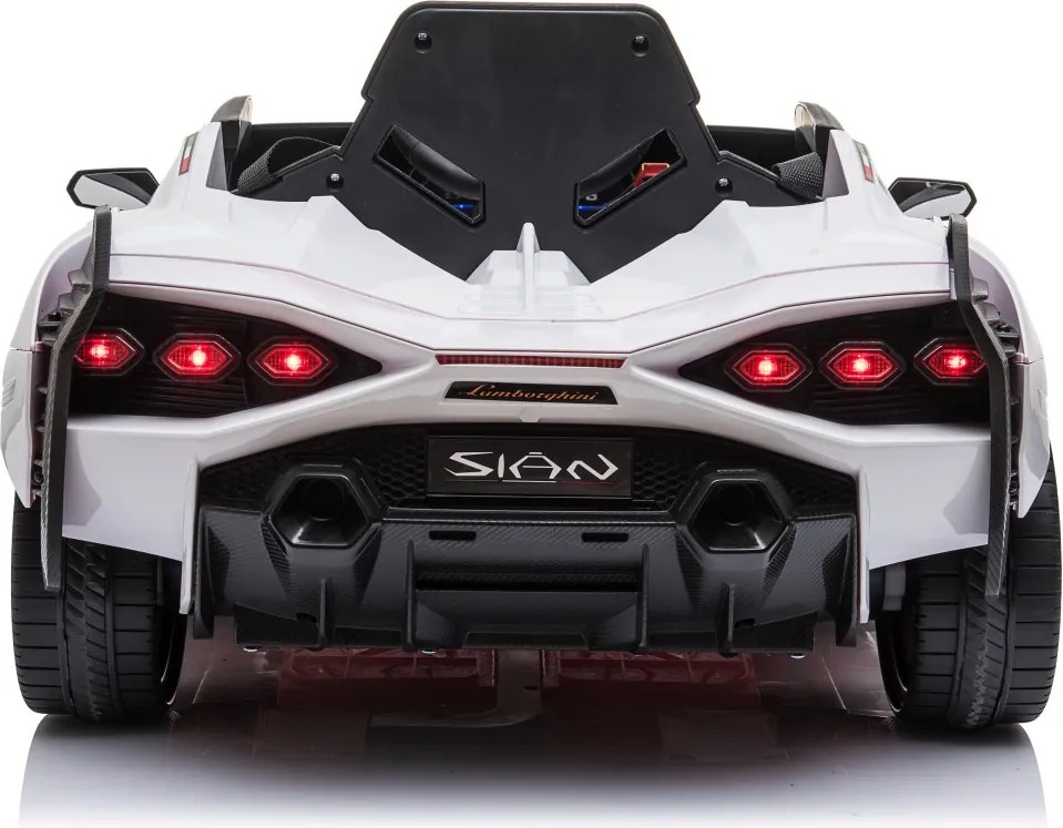 Ramiz Lamborghini SIAN batéria pre deti biela + diaľkové ovládanie + EVA + pomalý štart + zvuková LED dióda