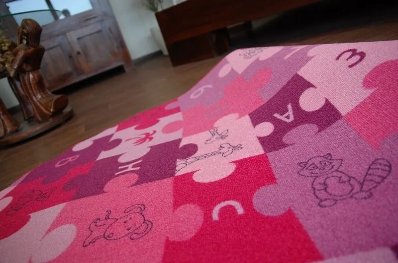 Detský guľatý koberec PUZZLE fialový