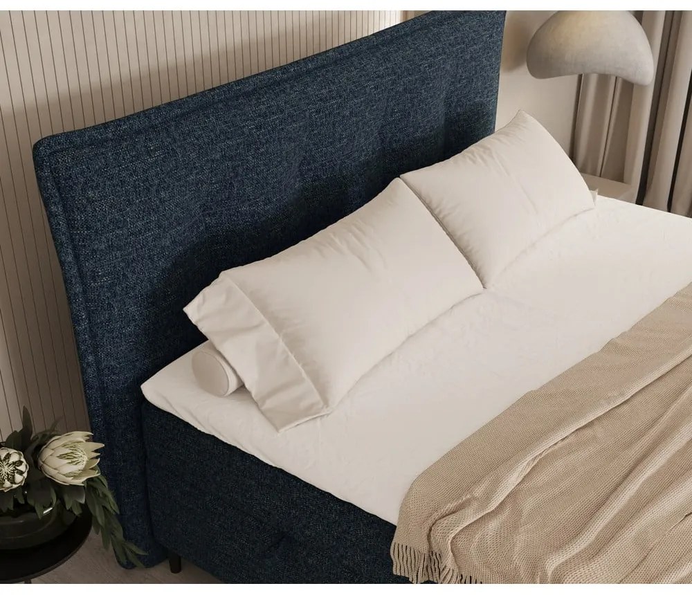 Tmavomodrá boxspring posteľ s úložným priestorom 200x200 cm Sinai – Maison de Rêve